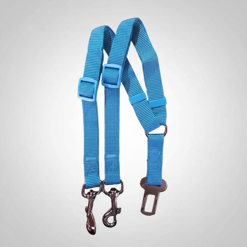 Cinturon De Seguridad Doble Para Mascotas Perro, Gato Celeste Unica Liso