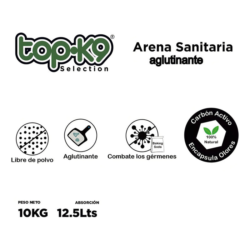 Arena Sanitaria Aglutinante Top-k9 De 10kg Aroma Lavanda - Antibacterial Con Carbón Activo