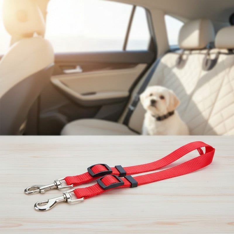 Cinturon De Seguridad Doble Para Mascotas Perro, Gato Rojo Unica Liso