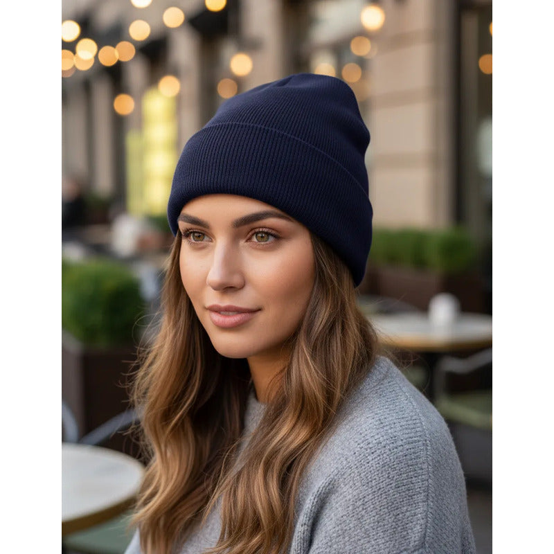 Gorro Lana Invierno Forro Interno Tela Polar Oferta 2x1 Azul Unica Lisa