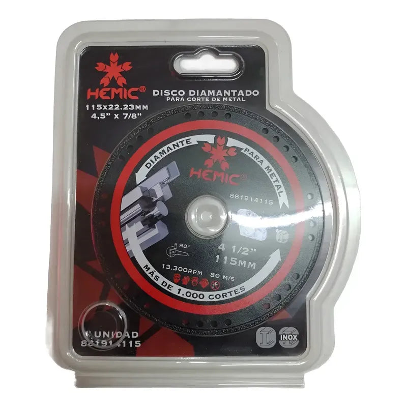Disco Corte Diamantado Metal Hemic 4 1/2 X 115 Mm Negro