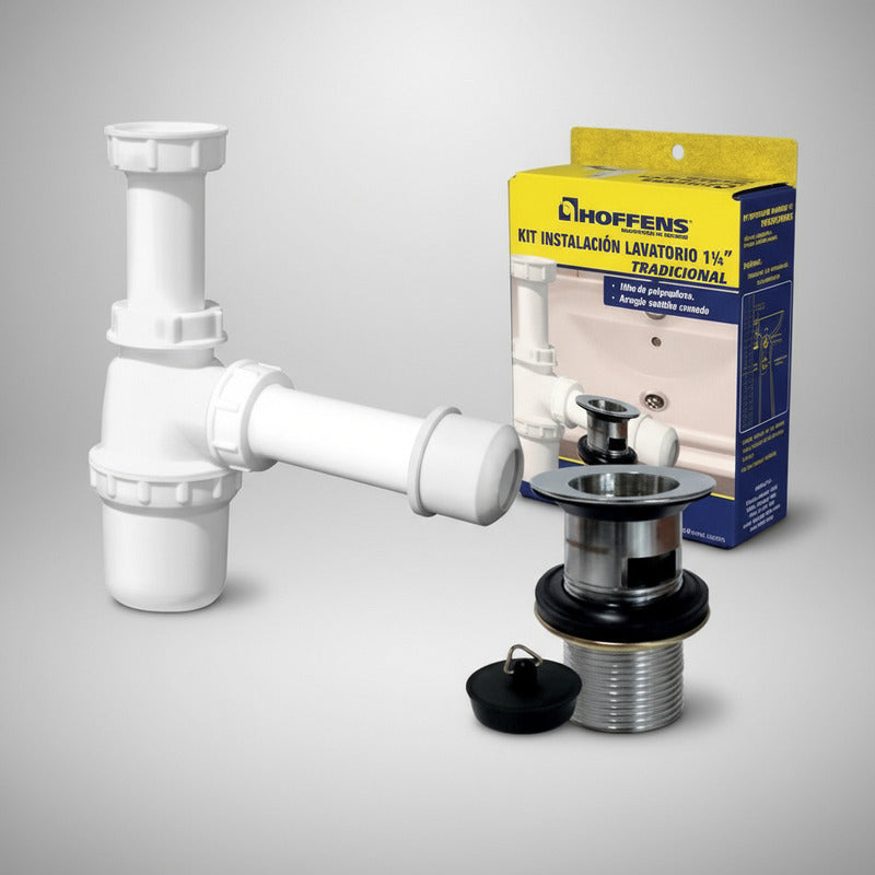Kit Lavat Sifon 1 1/4 S/recta + Desag 1 1/4 - Metal Blanco/cromado
