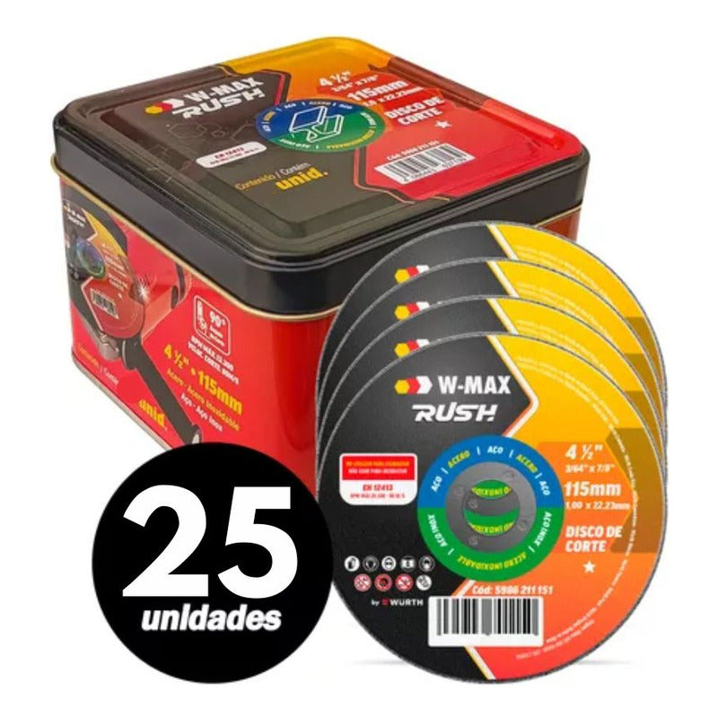 Disco Corte Inox/metal Wurth 4 1/2 Pack De 25 Unidades