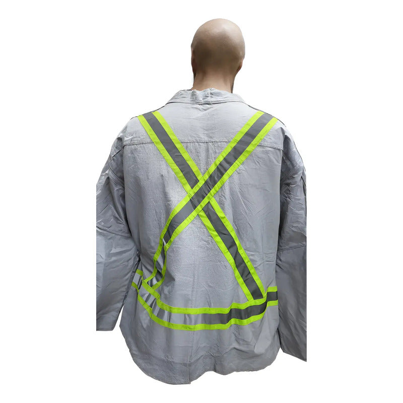 Chaqueta  Para  Soldador De Cuero Kp C/reflectante Gris Xl