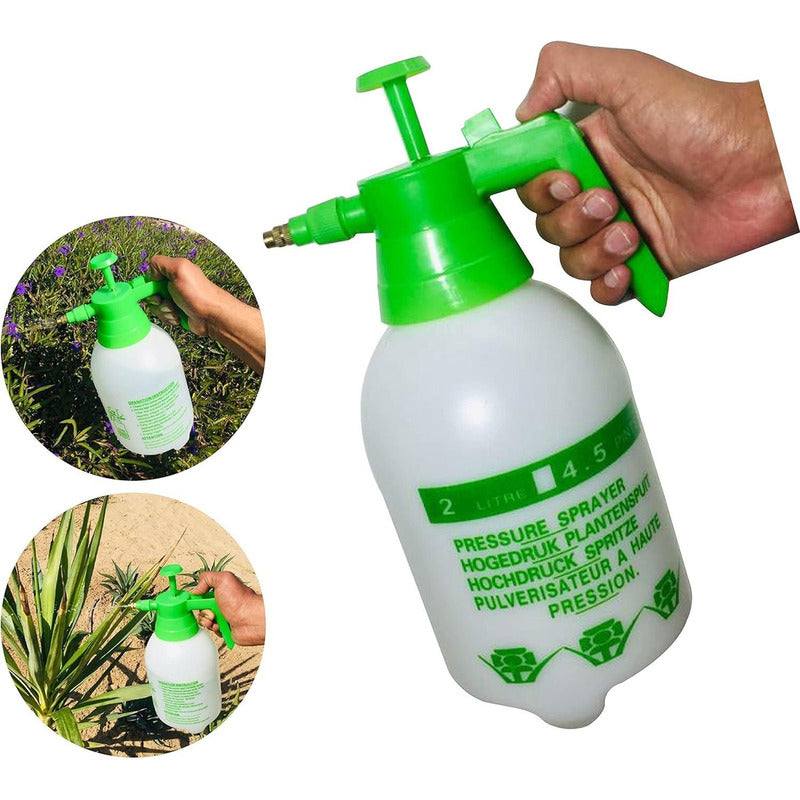 Pulverizador Manual De 2 Litros Con Boquilla Ajustable Y Bomba Para Jardín Blanco