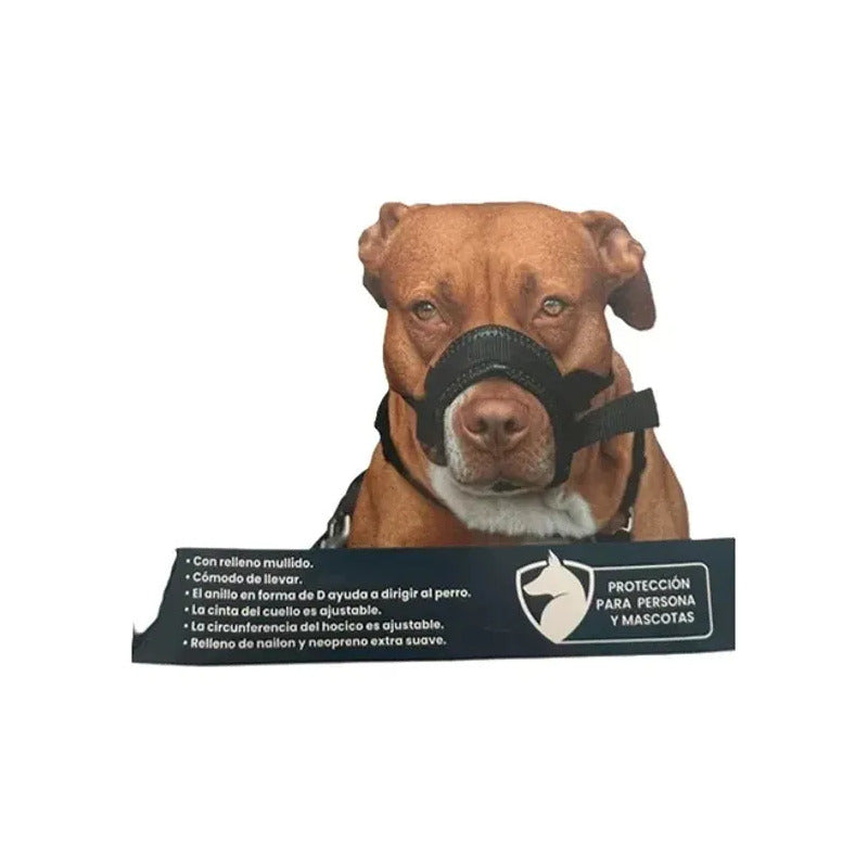 Bozal Para Perro Acolchado Suave Con Correa Ajustable Negro-variado Talla M