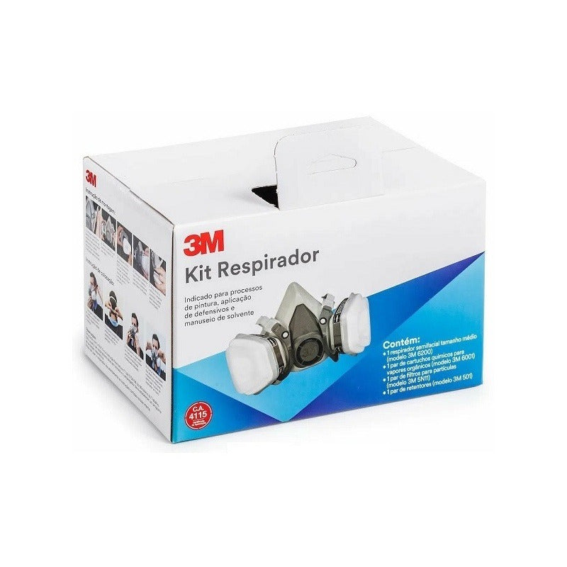 Respirador De Máscara 3m 6200 Con 1 Par De Cartuchos Químicos Para Vapores Orgánicos Tam M