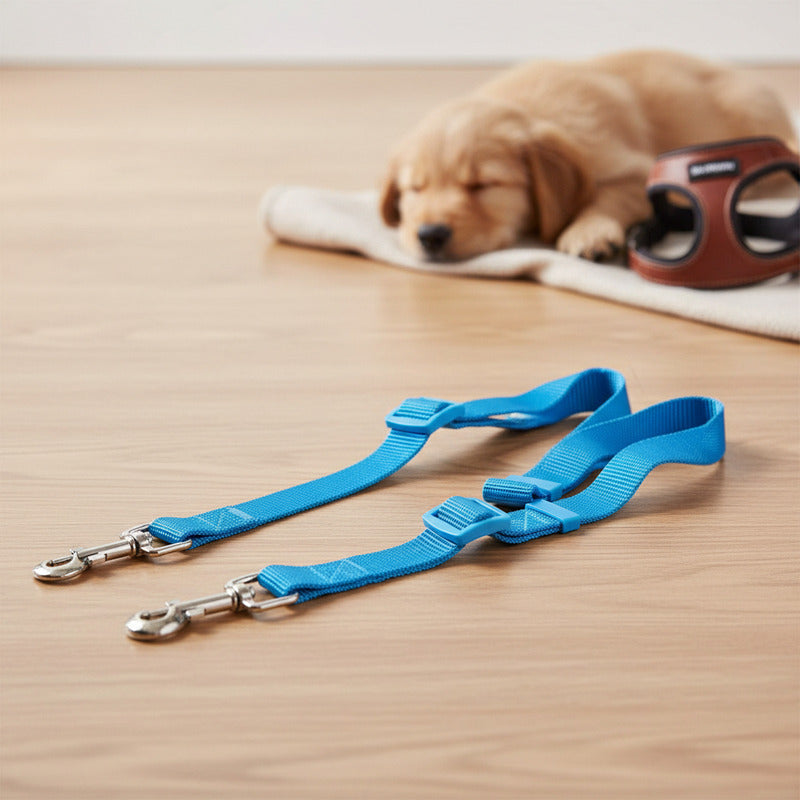 Cinturon De Seguridad Doble Para Mascotas Perro, Gato Celeste Unica Liso