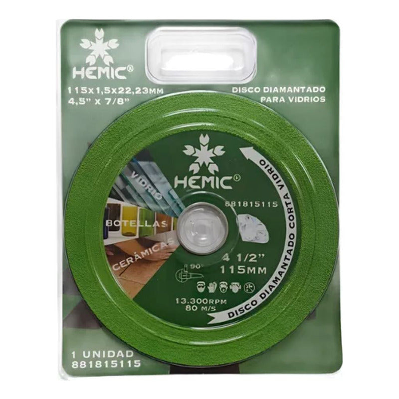 Disco Diamantado Para Cortar Vidrio 115mm Hemic