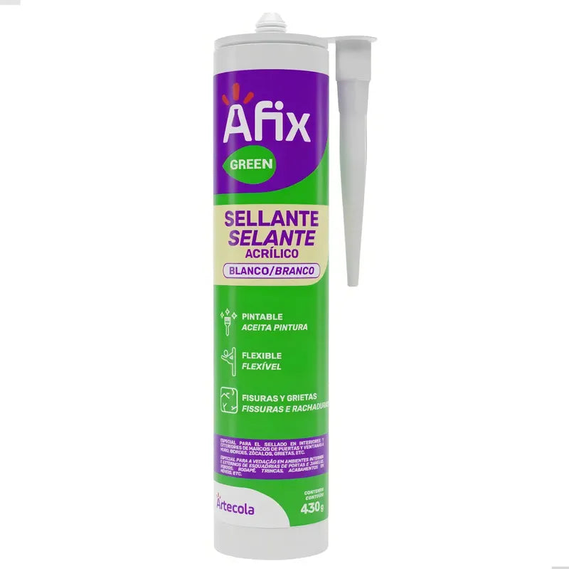 Sellador Acrílico Acuoso Blanco Pintable Afix 430g Interiores Exteriores