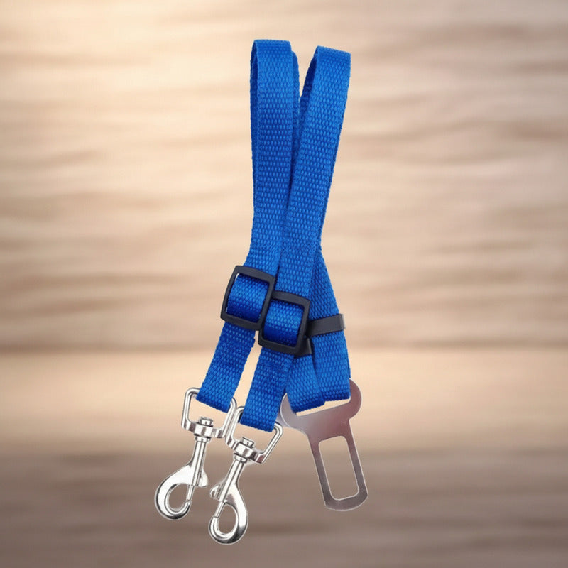 Cinturon De Seguridad Doble Para Mascotas Perro, Gato Azul Unica Liso