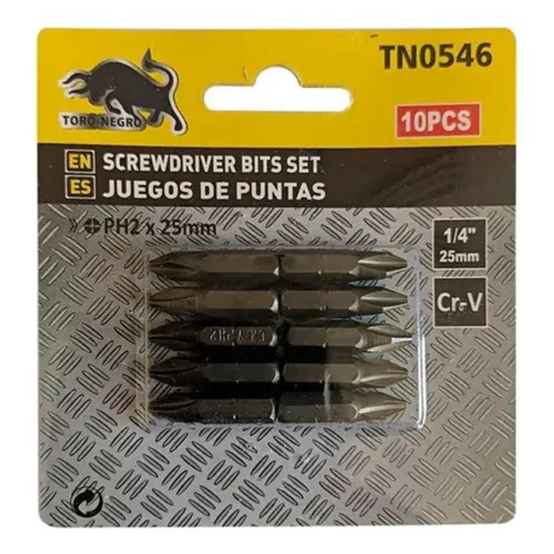Juego De Puntas Destornillador Phillips 1/4 Ph2 25mm 10pcs