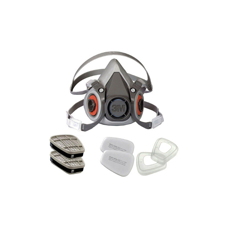 Respirador De Máscara 3m 6200 Con 1 Par De Cartuchos Químicos Para Vapores Orgánicos Tam M